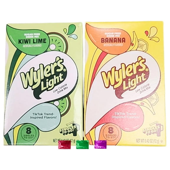 Wyler’s Light Kiwi Lime & Banana Zero Sugar Drink Mix, 16 Total Servings 2 Boxes, Low Calorie On the Go Powdered Beverage Sticks Summer Refreshment with Snoep in Beperkte Oplage