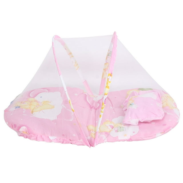 Moustiquaire pour Bébé Portable Pliable à Motif de Dessin Animé Mignon avec Coussin de Couchage Rose 75x45x40 cm