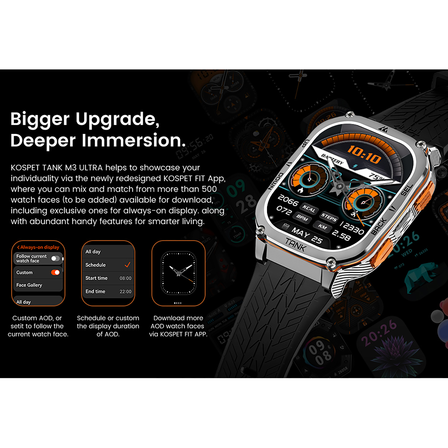 KOSPET TANK M3 Ultra Special Edition 1.96-In.-AMOLED GPS Smartwatch with Stainless Steel Band (Silver), P-MUS002-S