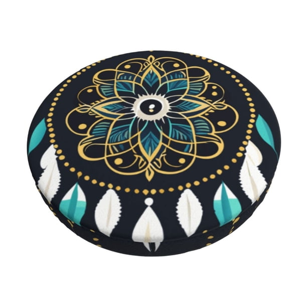 Disketp Boho Dreamcatcher Funda Redonda para Taburete, Funda de Cojín para Silla de Bar Suave y Elástica-12 inch