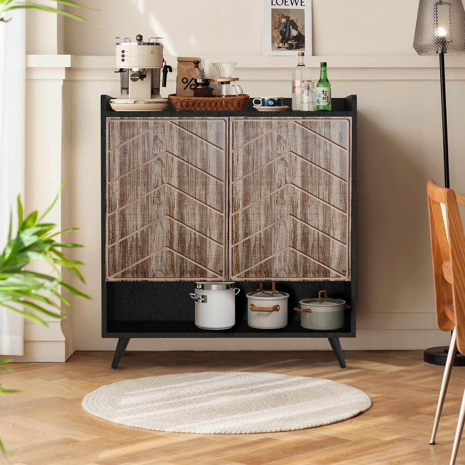 MARNUR Sideboard Buffet Cabinet with 2 Doors, Kitchen Buffet Storage Cabinet with Adjustable Shelves for Kitchen, Hallway, Entryway, Living Room, Brown