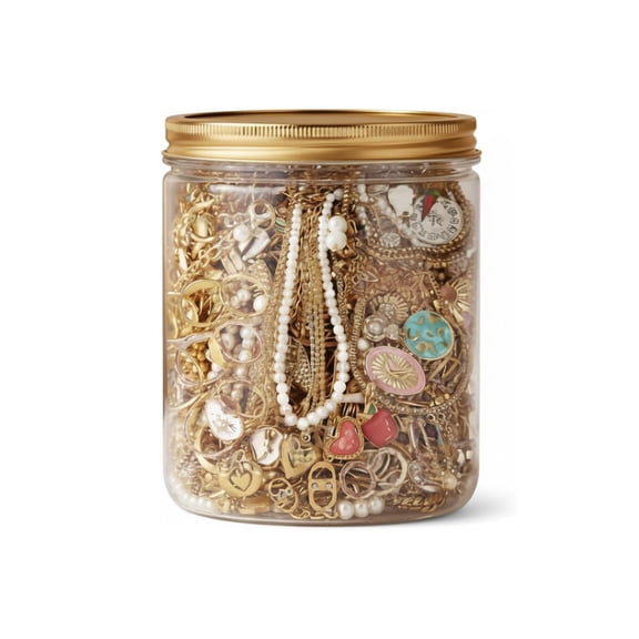DESIGNICE Gold Mystery Jewelry Jar Set | 10-piece Mystery jar Set, Assorted Gold-tone Earrings, Rings, Necklaces, Gift-ready Packaging For Women.
