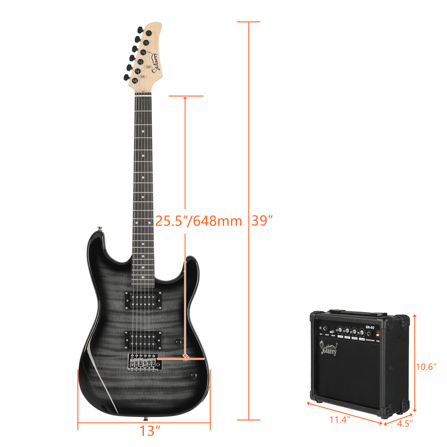 Hassch Electric Guitar for Music Lover Beginner with 20W Amp, Gig Bag and Accessories Pack, Black