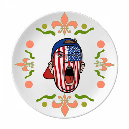 

USA Flag Facial Painting Makeup Cap Flower Ceramics Plate Tableware Dinner Dish