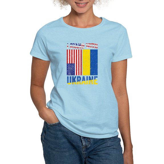 CafePress - I Stand With Ukraine Support Ukrainian Ame T Shirt - Women's Classic T-Shirt