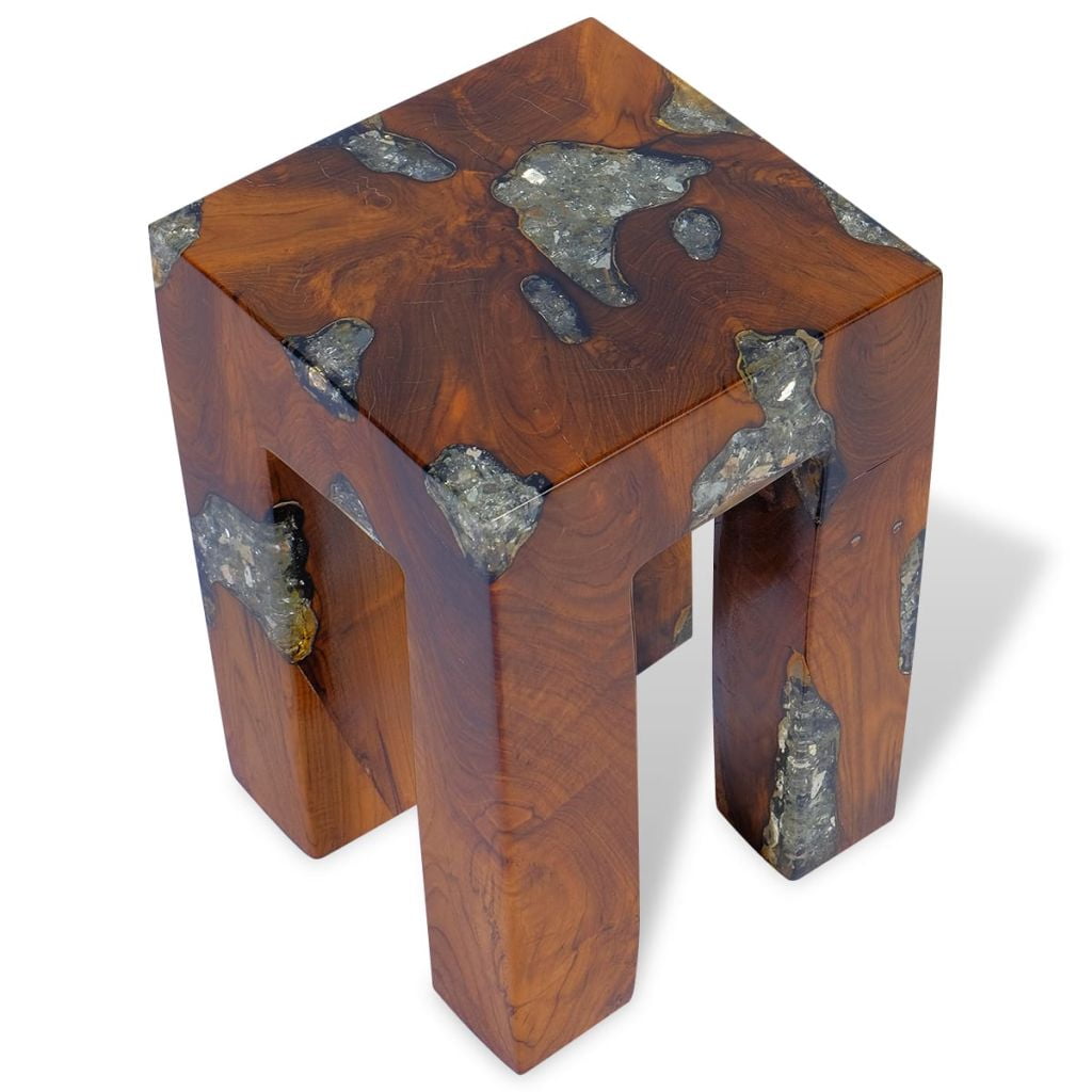 Kepooman 11.8" Modern Solid Teak Wood Square Stool Coffee Table for Patio Living Room Bedroom, Brown