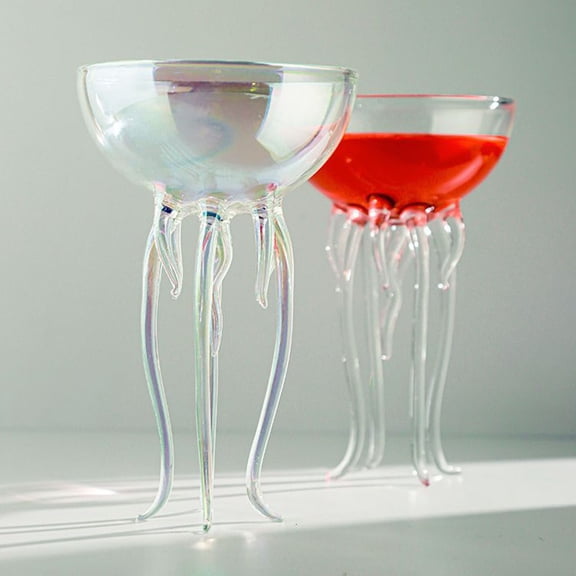 Octopus Tentacle Wine Goblets, Jellyfish Shape Cocktail Glass, Artistic Stemware for Wine, Cool Bar Decor, Unique Birthday Gift for Her Him