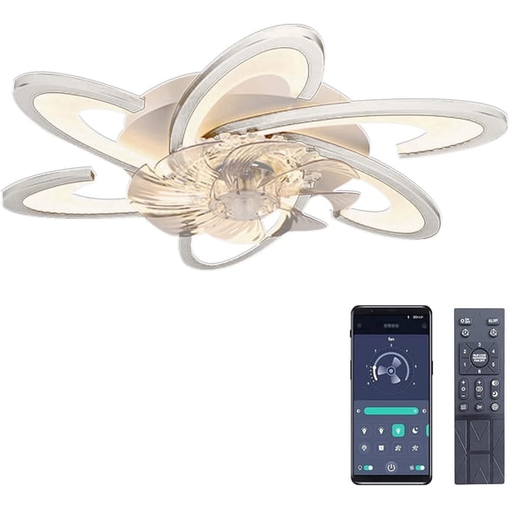 AIPAITELIGHT 26" Modern LED Ceiling Fan with Light, Flush Mount Quiet Fan with Remote & App Control, 6-Speed Reversible Motor, Dimmable 3-Color Lighting for Bedroom/Living Room, White