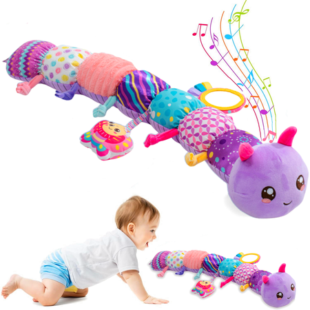 Baby Girls Toys 0-6 Months 6-in-1 Infant Musical Caterpillar Toys Stuffed Animals with Ruler Design Mirror Pull String&Ring Bell Baby Girl Gift Baby Girl Toys 6 to 12 Months