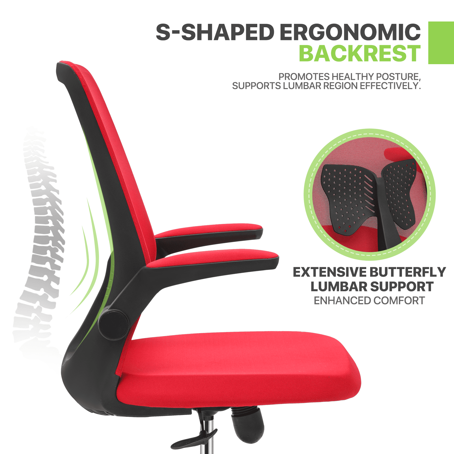 Magshion Set of 2 Office Task Chair, Ergonomic Adjustable Reception Seat with Backrest Flip-Up Arms Lumbar Support, Red