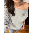 thumbnail image 5 of Suéter de lana marina para mujer, cuello descubierto, parte superior irregular, estilo holgado y holgado, 5 of 5