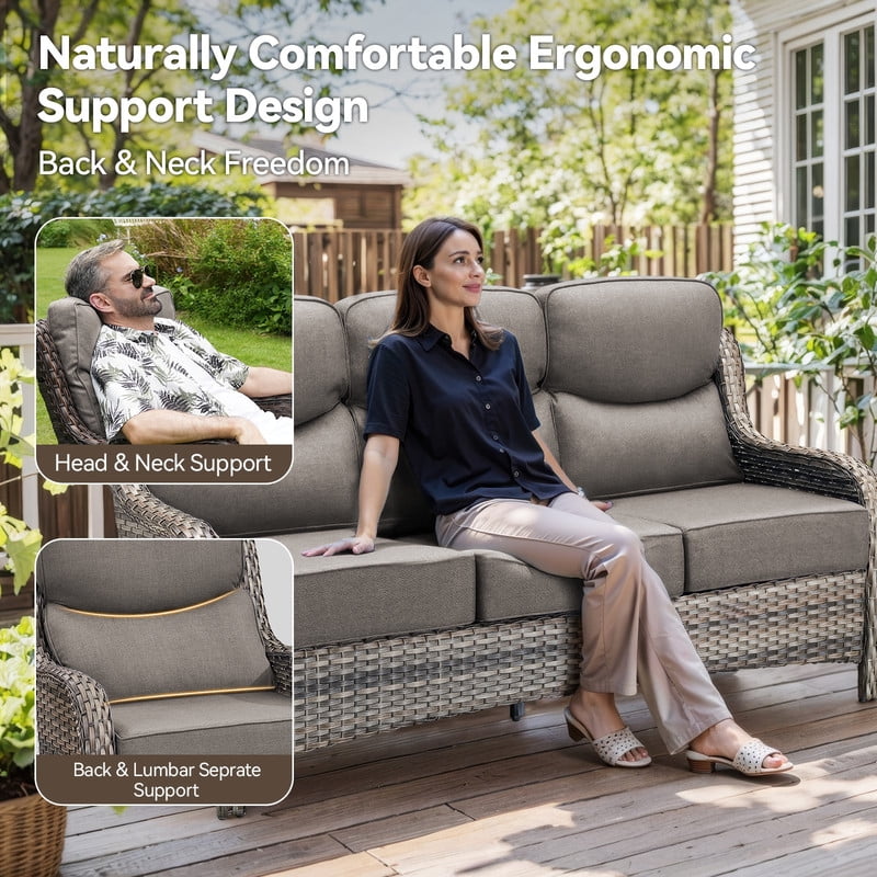 PARKWELL 5 Piece Outdoor Patio Furniture Set,All-Weather High Back Conversation Set with Luxury 6-Inch Thick Cushions,Swivel Glider Chair,7-Seat Furniture Sets for Garden, Deck, Backyard,Gray/Gray