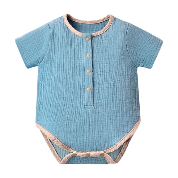 Riecok Newborn Girl Bodysuits Short Sleeve Button dowm Cotton Rompers Solid Breathable Comfortable Summer Outfits Blue 66