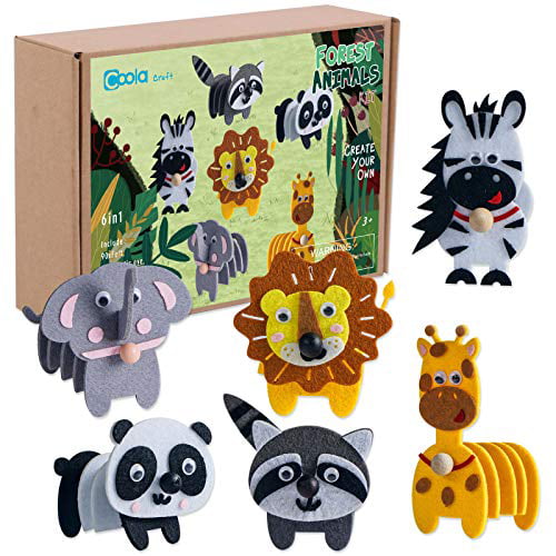 Animals Craft Kit - Educational Toys for Kids, Felt Craft Kit Including 6  Wild Friends, Elephant Zebra