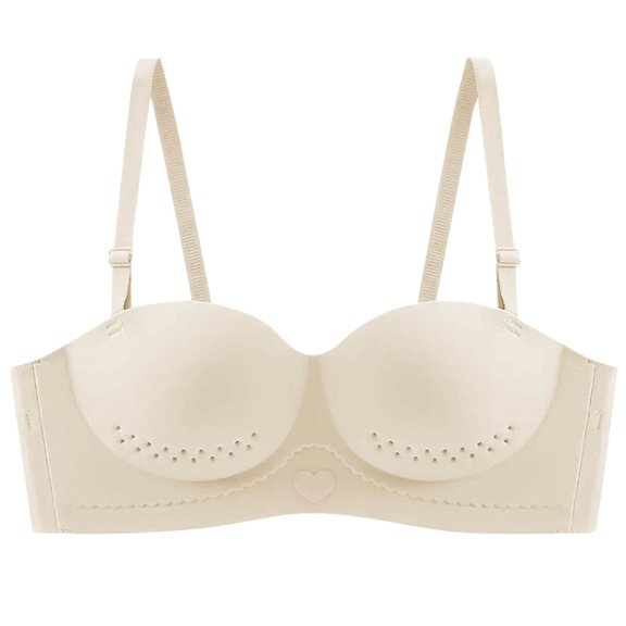 Amidoa Beige Bras for Women Demi-Cup Seamless No Wire Solid Push-up Bra Brasiers Women L