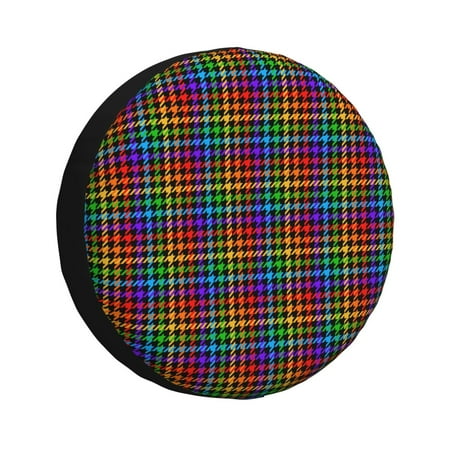 Zeuib Rainbow Houndstooth Tire Cover Wheel Cover Spare Tire Cover Anti-UV Waterproof spare tire cover for Trailers RV Truck and Camper-15 inch