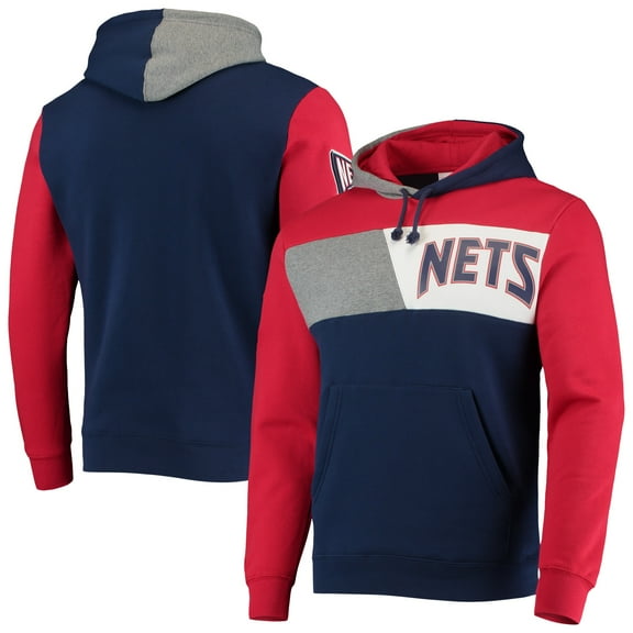 Men's Mitchell & Ness Navy New Jersey Nets Hardwood Classics Colorblock Pullover Hoodie