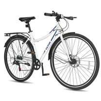 VEVOR Hybrid Bike, Lightweight Aluminum Frame Bike, 700c Wheel Men and Women Hybrid Bicycle, Step-Through Adult Urban City Commuter Bikes with 7-Speed Shimano Drivetrain, Dual Brake, Adjustable Seat