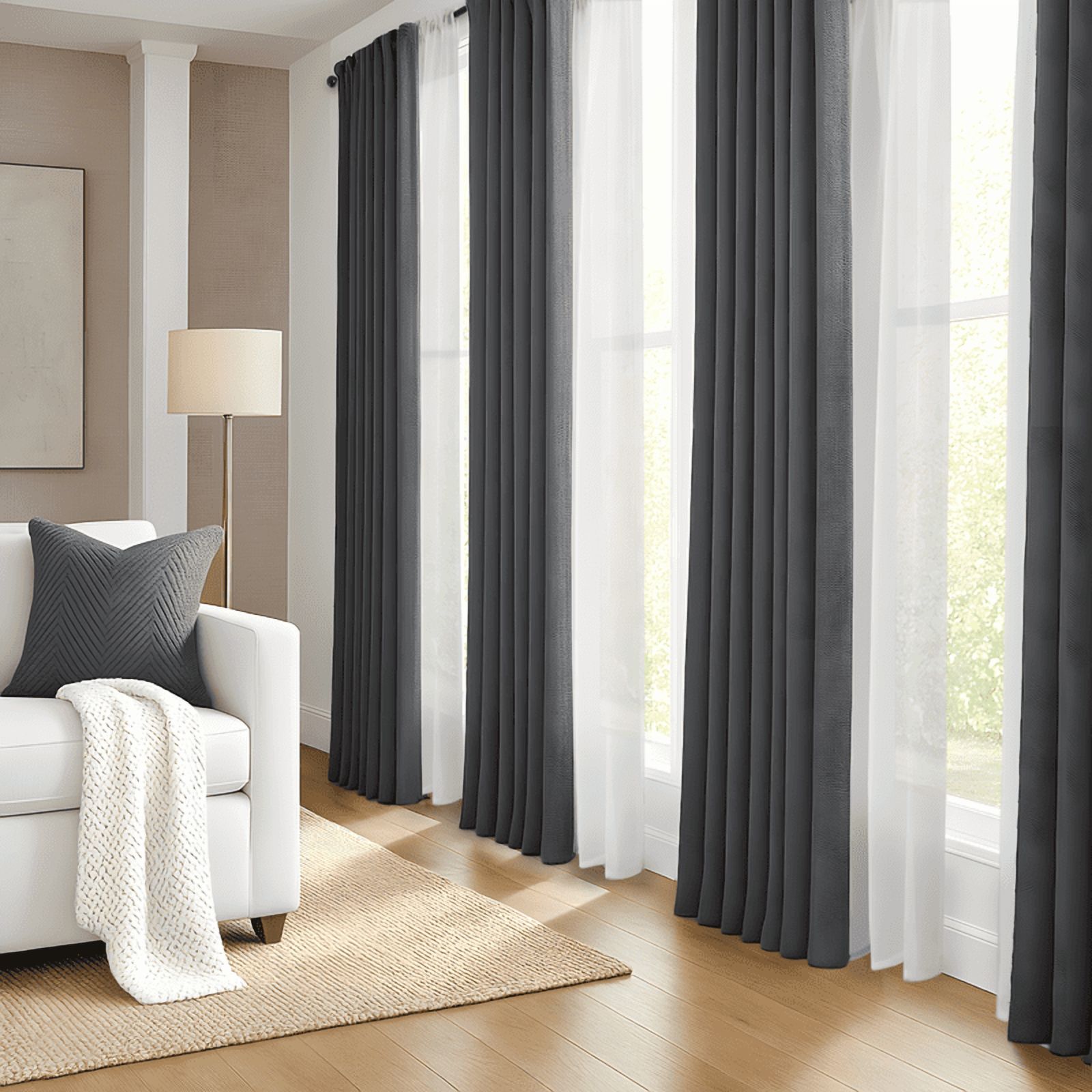 Topfinel Grey Faux Linen Ombre Sheer Curtains,Semi Voile Gradient Rod Pocket Curtains for Bedroom and Living Room, Set of 2 Window Curtain Panels, 54 x 72 Inch Long