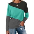 thumbnail image 2 of Womens Tops Color Block Tunic Tops Casual Long Sleeve Shirts Round Neck Pullover Blouses For Women, 2 of 7
