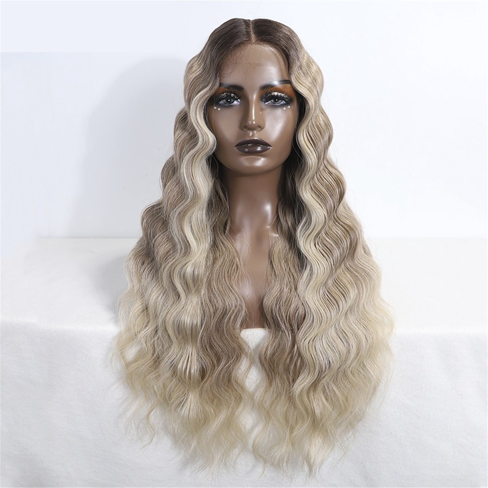 28 Inch Body Wavy Lace Part Wig Brown Synthetic Wig for Women