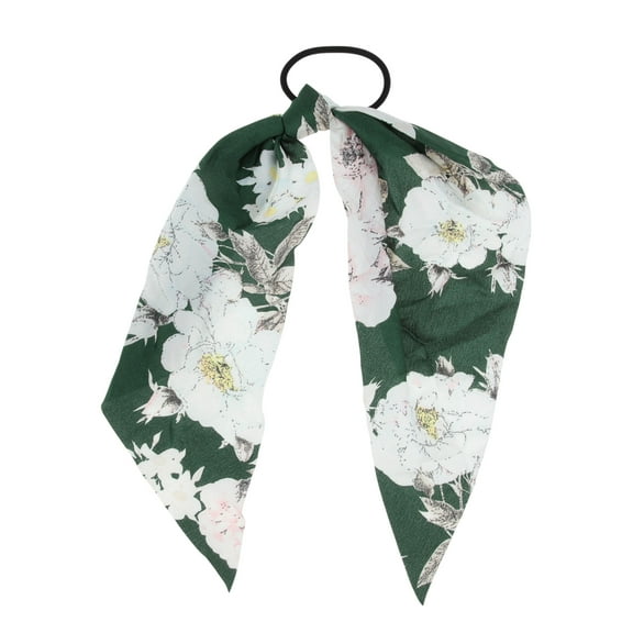 Unique Bargains 1 Pc Triangle Ribbon Floral Hair Elastic Band for Home Blackish Green