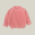 thumbnail image 2 of LIIPEE Girls Sweaters Warm Solid Color Long Sleeve Round Neck Knitted Pullover Tops Toddler Versatile Birthday Wedding Weekend Sweater,Pink,0-6 Months, 2 of 7