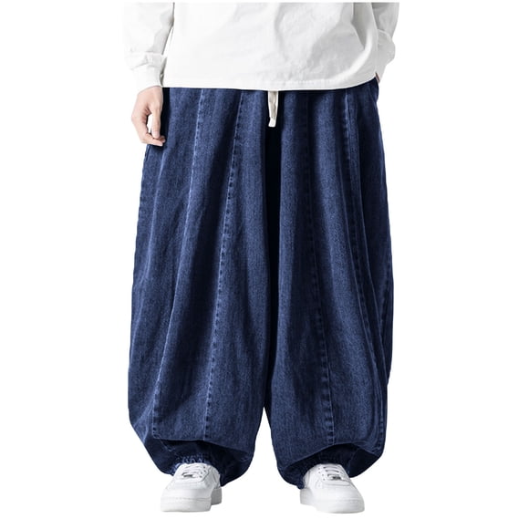 UAMVSH Men's Plus Size Jeans Vintage Wide Leg Stylish Casual Denim Pants Loose Fit Streetwear Trousers Pants with Pockets Fall Fashion(Medium,Dark Blue)