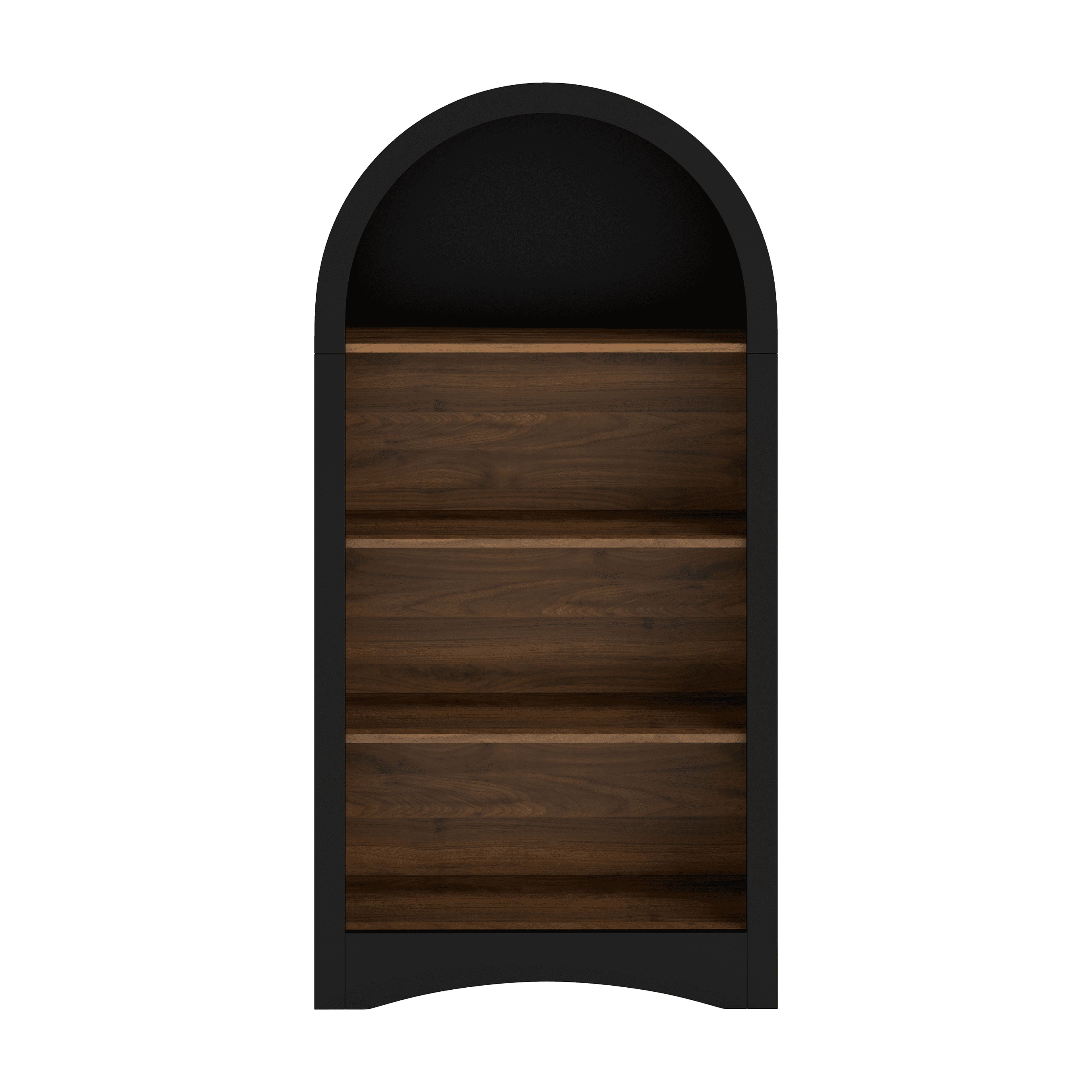 47" Freestanding Display Rack with Woodgrain Shelves, Arched Storage Cabinet, 4-Tier Open Shelf, Small Space Accent Bookcase for Living Room, Bedroom, Entryway