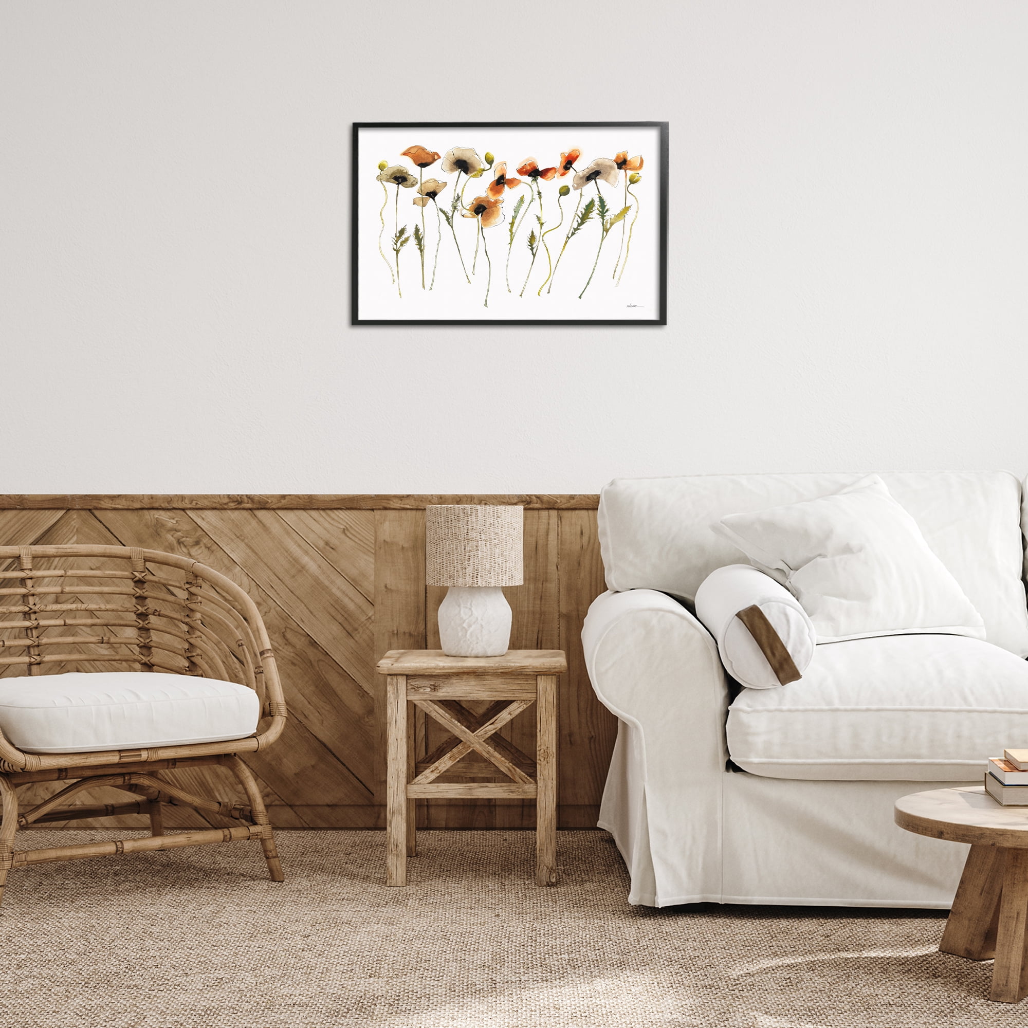 Stupell Industries Autumn Poppy Sprigs Botanical & Floral Painting Black Framed Art Print Wall Art, 24 x 16