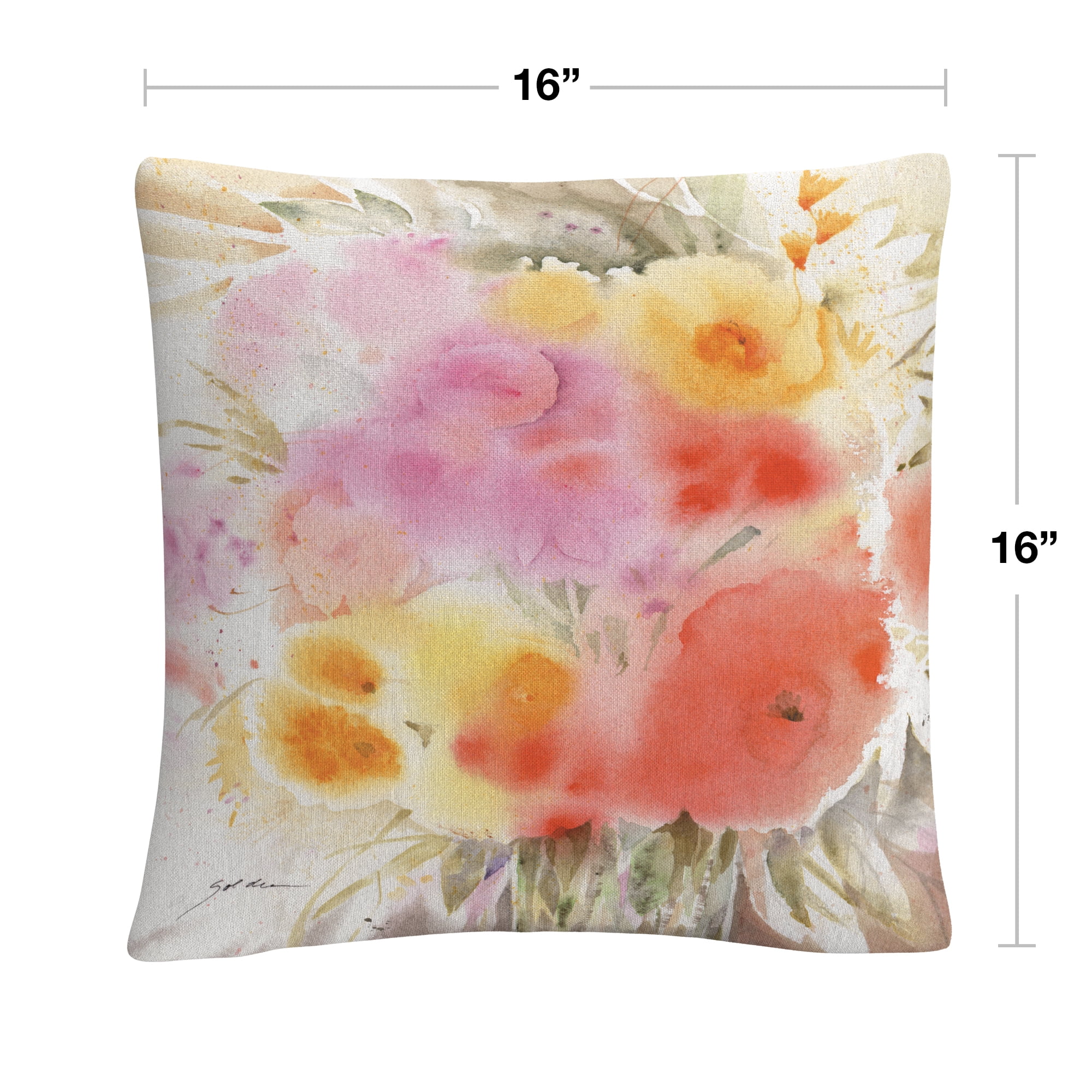 Spring Flowers Square' Watercolor Painting By Sheila Golden 16 X 16 Decorative Throw Pillow