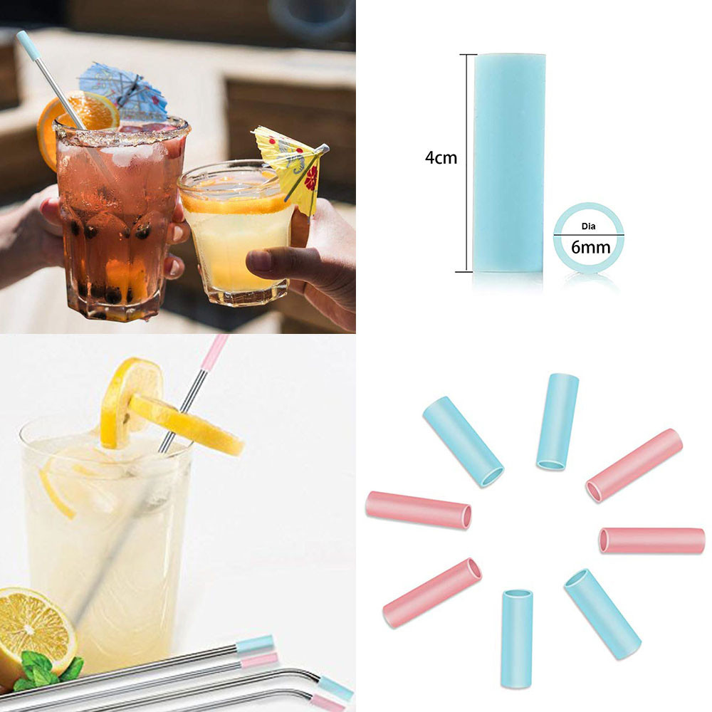 YANXIAO Set of 6 Silicon Tips Cover Food Grade Cover for 6mm Stainless Steel Straws Multicolor 2023 As Shown - Home Gift - image 1 of 4
