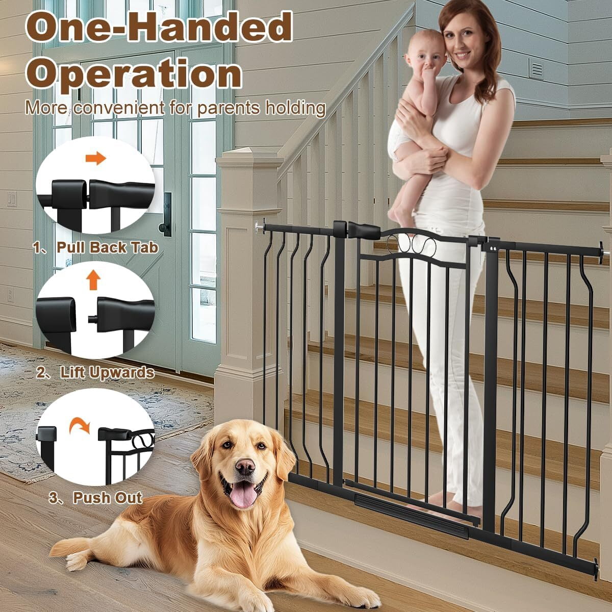 FURDEAR Extra Wide Baby Gate for Doorways 29.9"-33.6" Metals Blcak