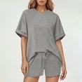 thumbnail image 2 of Conjunto de camiseta con mangas murciélago y pantalones cortos con cordón para mujer: diseño moderno, cintura ajustable, tejido suave, versátil para la playa o para estar por casa, 2 of 6