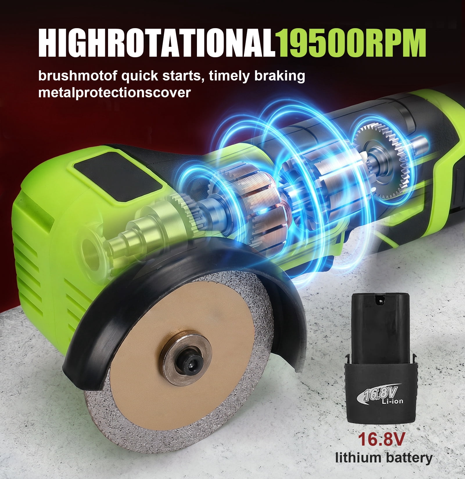 Geevorks Angle Grinder Tool, 7000rpm Mini Electric Angle Grinding Tool with 2pcs 16.8V 2000mAh Batteries and Cutting Discs, Grinder Handheld Cutter for Metal Wood