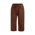 thumbnail image 2 of Baqcunre Women Solid Color Cotton Flax Elastic Long Pants Beach Leisure Trousers Crop Length Pants,XXL,Womens Pants Dressy Casual,Pants For Women,Women'S Pants,Womens Fashion,Womens Clothes,Coffee, 2 of 8