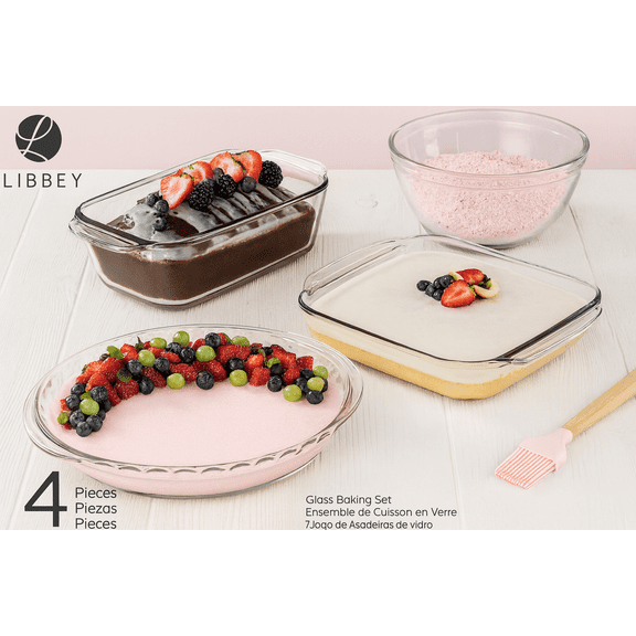 4 Piece Glass Bakeware Sets with Dishes for Casseroles, Desserts, and Meal Prep