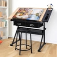 thumbnail image 1 of Bingirl Adjustable Drawing Table Tilted Tabletop Drafting Table Art Desk Art Tables with 2 Storage Drawers and Stool Drawing Desk for Artist Painters Drawing Crafting Reading Writing, 1 of 8