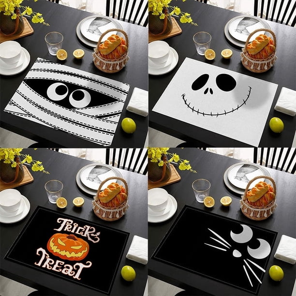 Juego de 4 manteles individuales de Halloween, 11,7 x 17,7 pulgadas, manteles de mesa de otoño de temporada para decoración de fiestas, cocinas y comedores