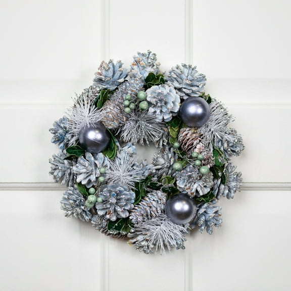 Northlight Pinecones, Ornaments and Pine Needles Mini Christmas Wreath - 10" - Blue - Unlit