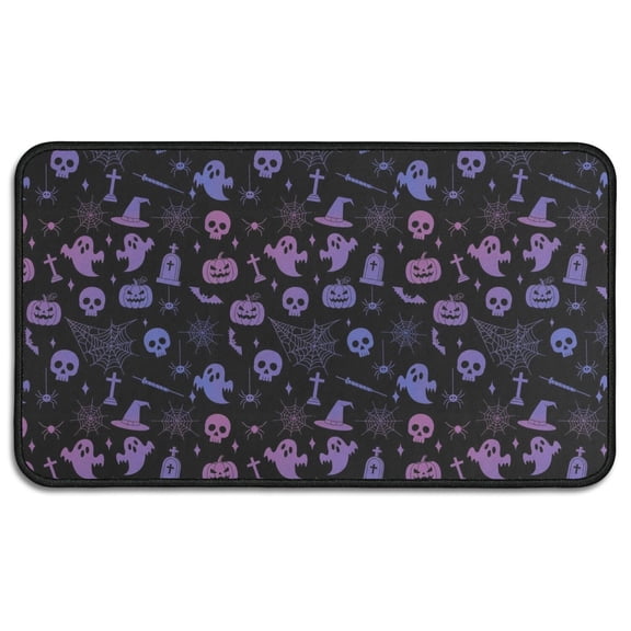 Purple Halloween Ghost Pumpkin Skull Pattern Door Rugs,Washable Non Slip Door Mats Indoor,Decorative Door Mats,Entry Mat Indoor for Entrance,Bedroom,Kitchen,Bathroom,30"x17"