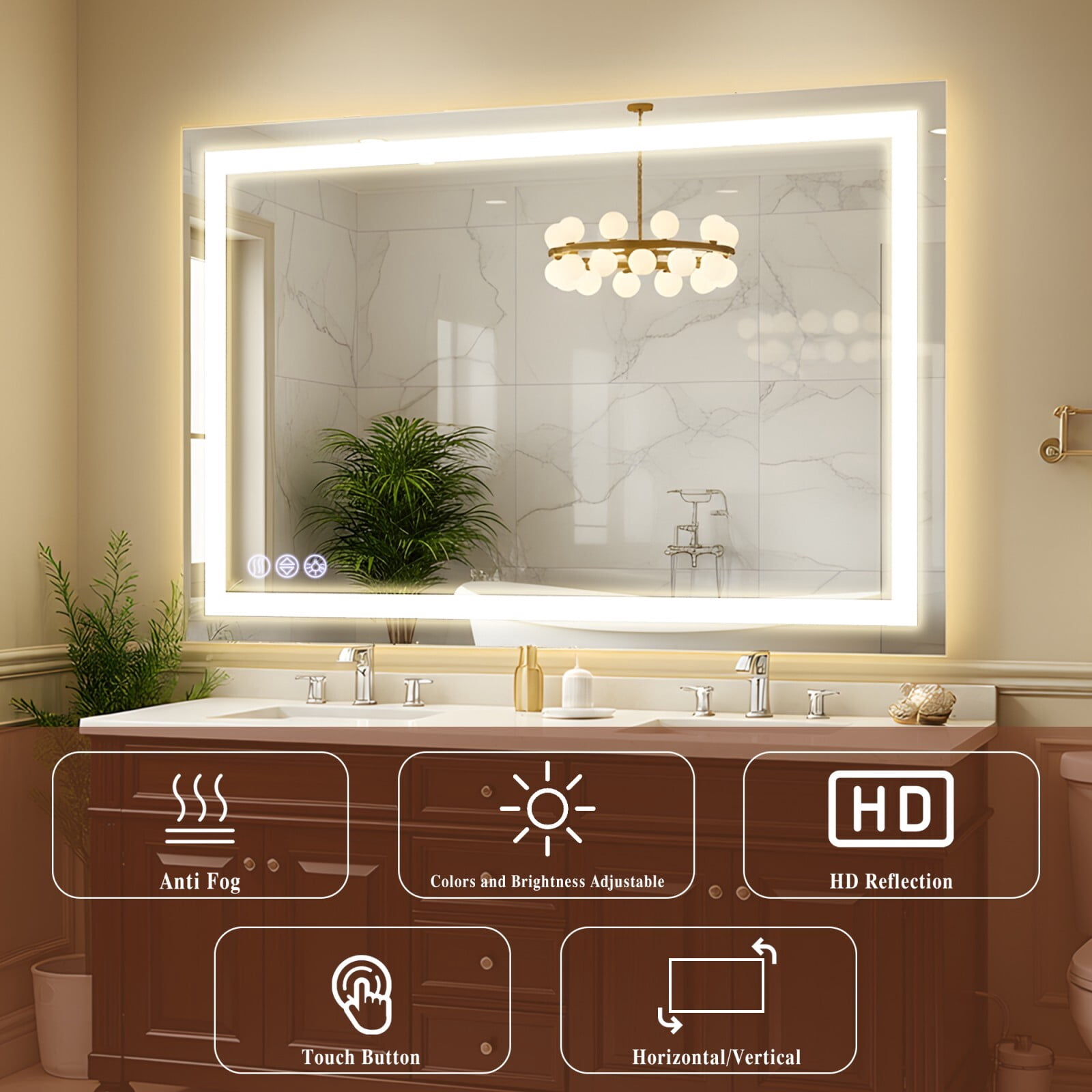 AUROMIR 30"x 60" LED Bathroom Vanity Mirror with Dimmable 3 Color Modes, White