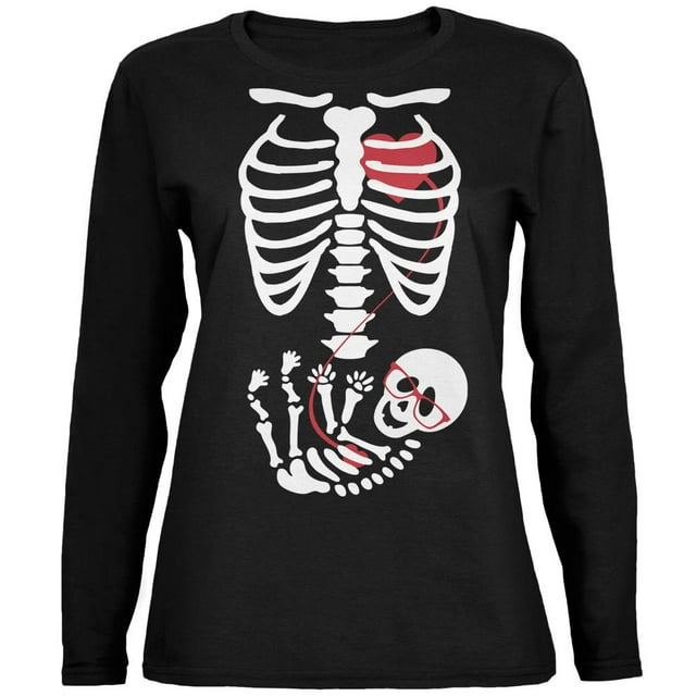 Geek Halloween Squelette Bébé Noir T-Shirt à Manches Longues pour Femmes