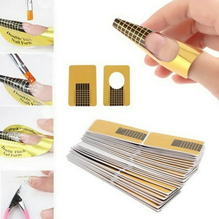 Gel Nails Acrylic Nails - Girl12Queen 100pcs Women Nail Art Form Guide for Acrylic UV Gel Tips Extension Art Nail Tools