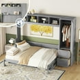 thumbnail image 1 of Lit Escamotable de Format Grand avec Armoire de Rangement Murale, Penderie et Tiroirs et Tablette Supérieure Intégrée, Lit Escamotable Dissimulé dans une Garde-Robe, Conception Gain de Place, Gris, 1 of 9