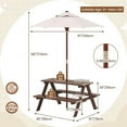 thumbnail image 3 of Kids Picnic Table Set, Outdoor Children Table with Umbrella, Foldable Wooden Kids Activity Table and Benches, Child-Safe Material with Rounded Corners, Multicolor and Brown Finish, 3 of 9