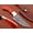 Red, variant on Damascus steel Rain drop pattern straight back blade 9.5" skinning knife with 4.75" long full tang blade, Kow wood scale with Brass bolster, includes Cow hide Leather sheath (Kow Wood)