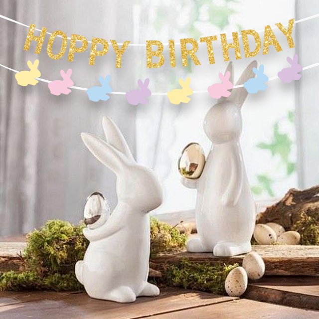Birthday Bunny Banner Wall Backdrop DIY Outdoor Happy Easter Birthday Banner B