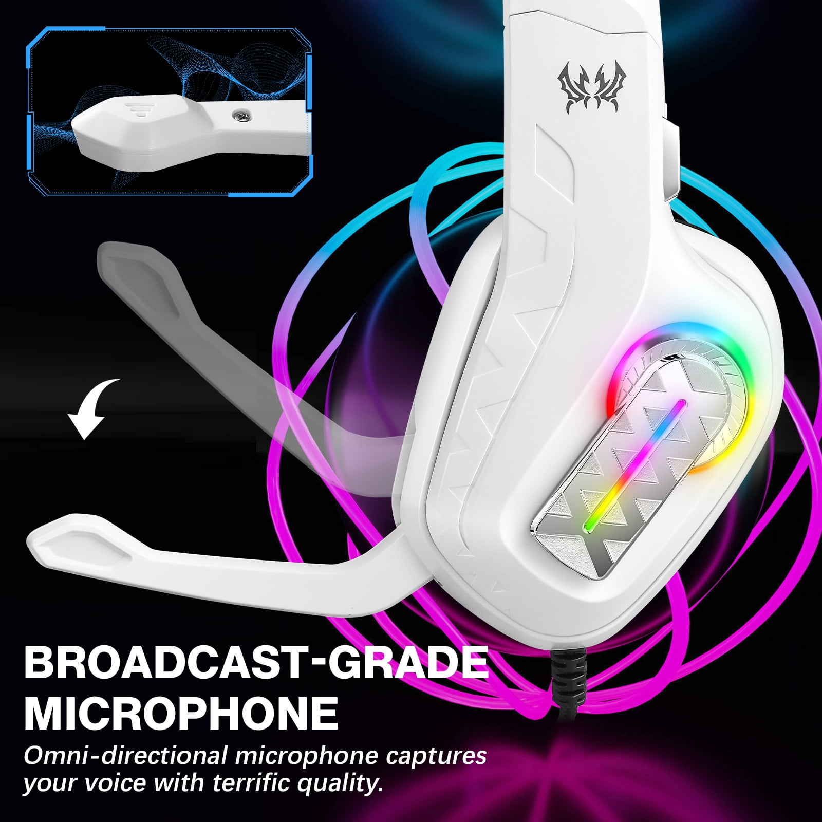 Wireless Gaming Headsets, 2.4GHz Wireless Gaming Headphone with ENC Noise Canceling Microphone, Bluetooth 5.4, Cool Lighting, 50H Battery, 40mm Drivers