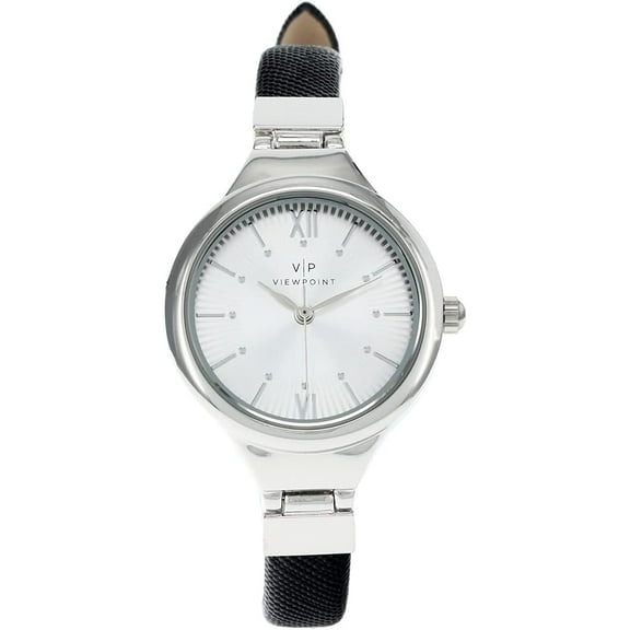 Timex Viewpoint Silver-Tone Black Leather Ladies Watch